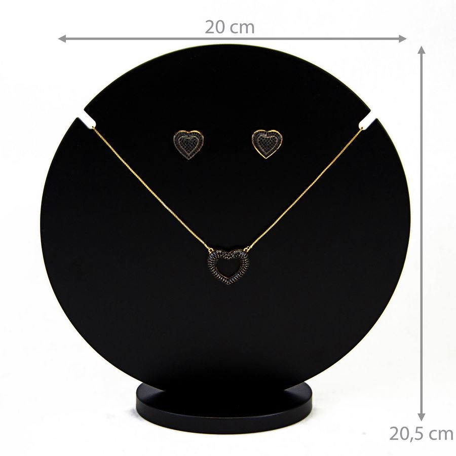 Expositor Amadeirado Circular Brinco e Gargantilha 'G' 20cm Preto
