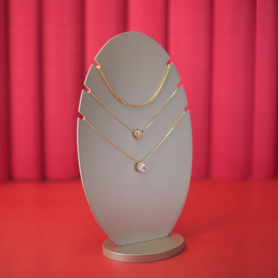 Expositor Pequeno Oval para Gargantilhas - 13x8x25,5 cm. Champagne