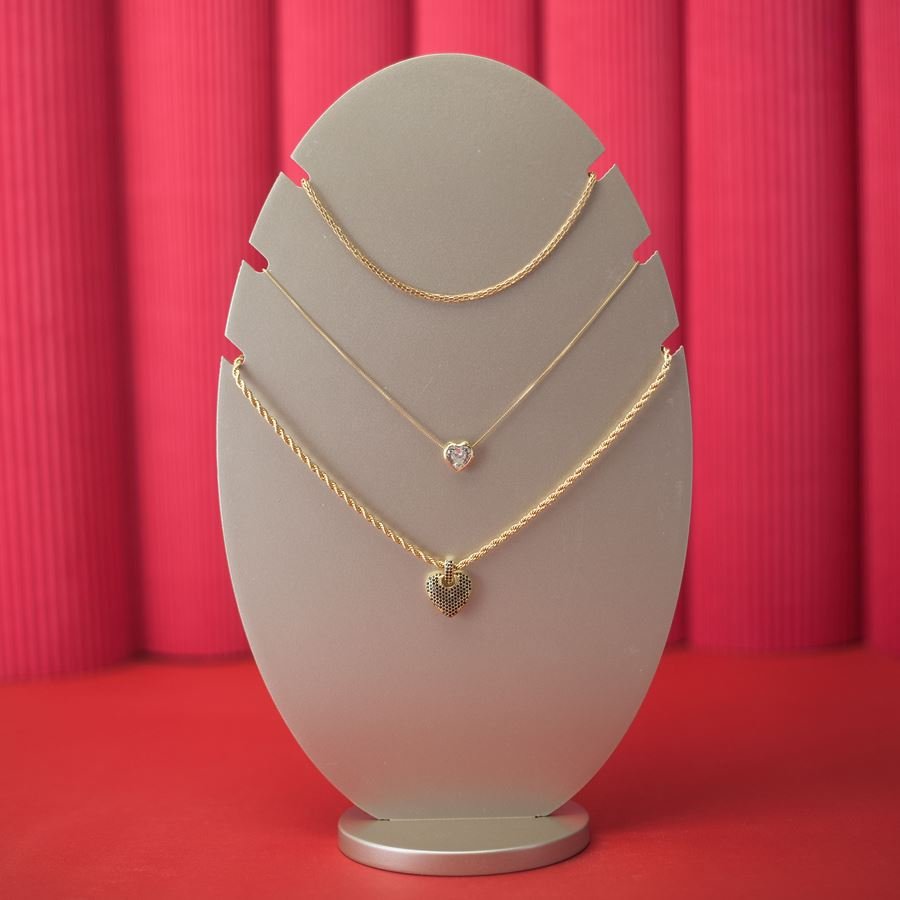 Expositor Amadeirado Oval 3 Gargantilha 'G' 18,5x8x30,5 Champagne