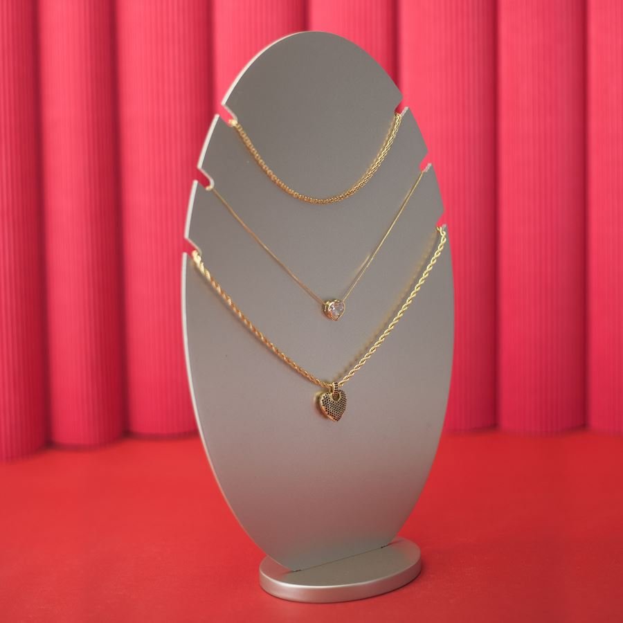 Expositor Amadeirado Oval 3 Gargantilha 'G' 18,5x8x30,5 Champagne