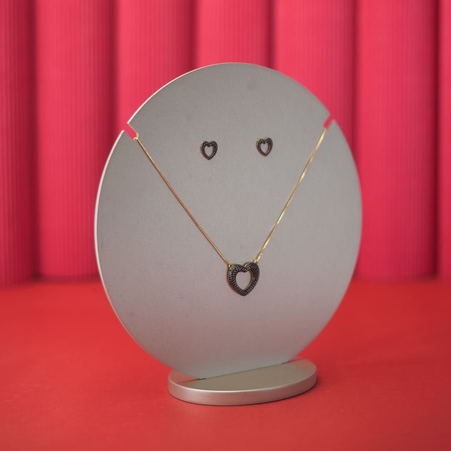 Busto Amadeirado Brinco e Gargantilha 'G' 19,5x8x20 Champagne