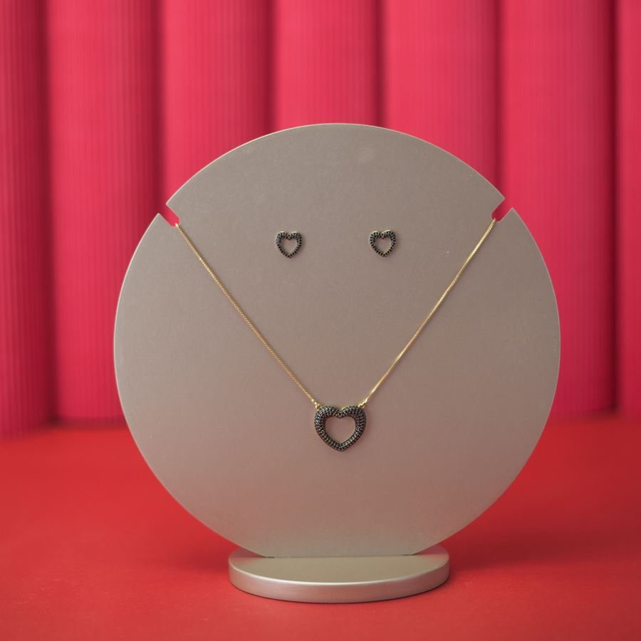 Busto Amadeirado Brinco e Gargantilha 'G' 19,5x8x20 Champagne