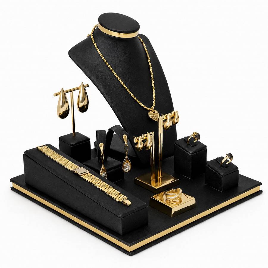 Vitrine de Expositores Deslumbre Dunny Preto - Dourado Metalizado