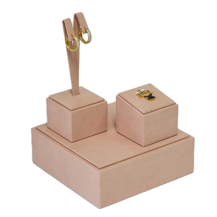 Expositor Duo Deluxe Brinco e Pingente Sortido Camurça Rosa
