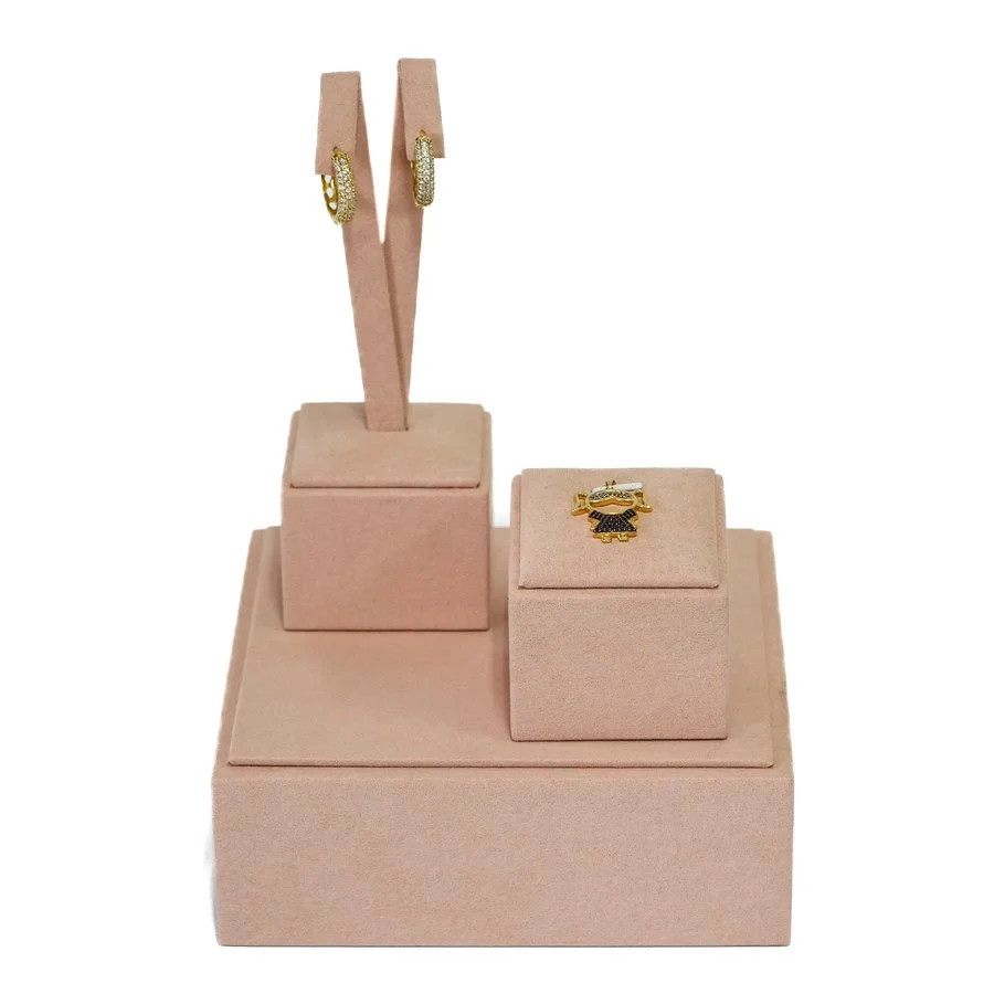 Expositor Duo Deluxe Brinco e Pingente Sortido Camurça Rosa