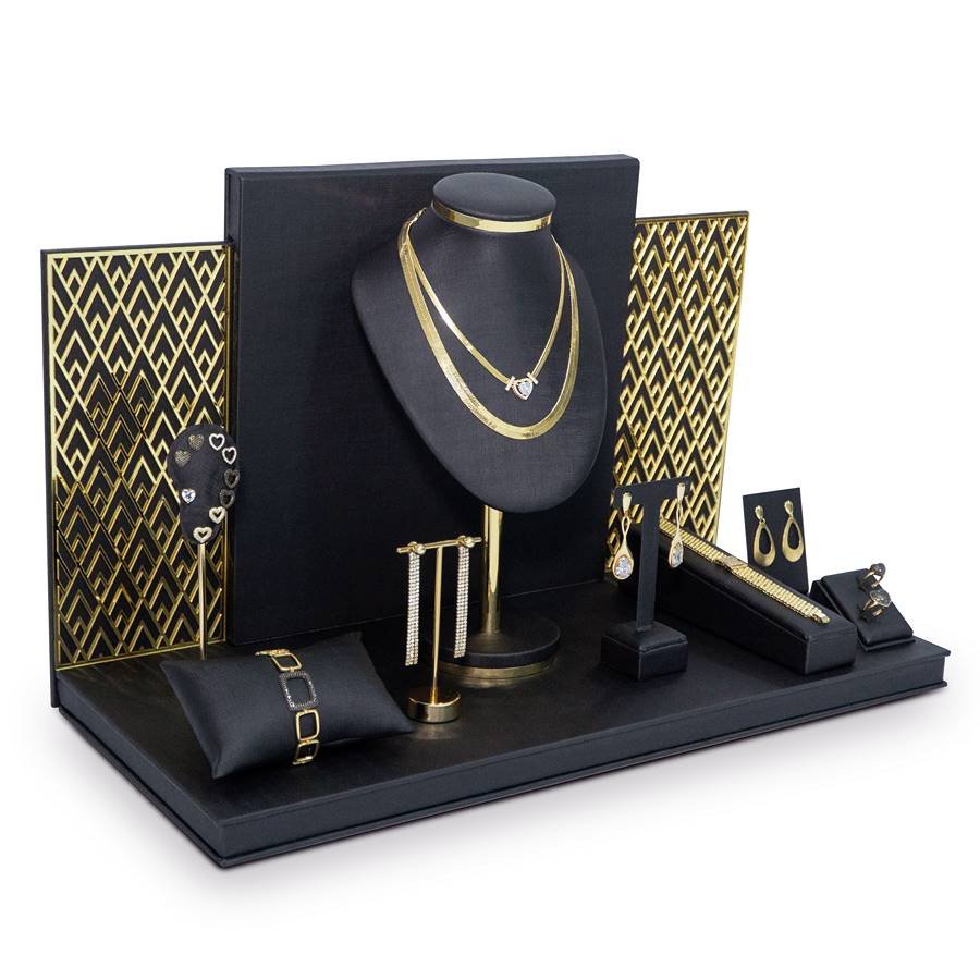 Vitrine Luminne Dunny Preto - Dourado Metalizado