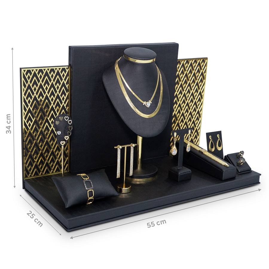Vitrine Luminne Dunny Preto - Dourado Metalizado