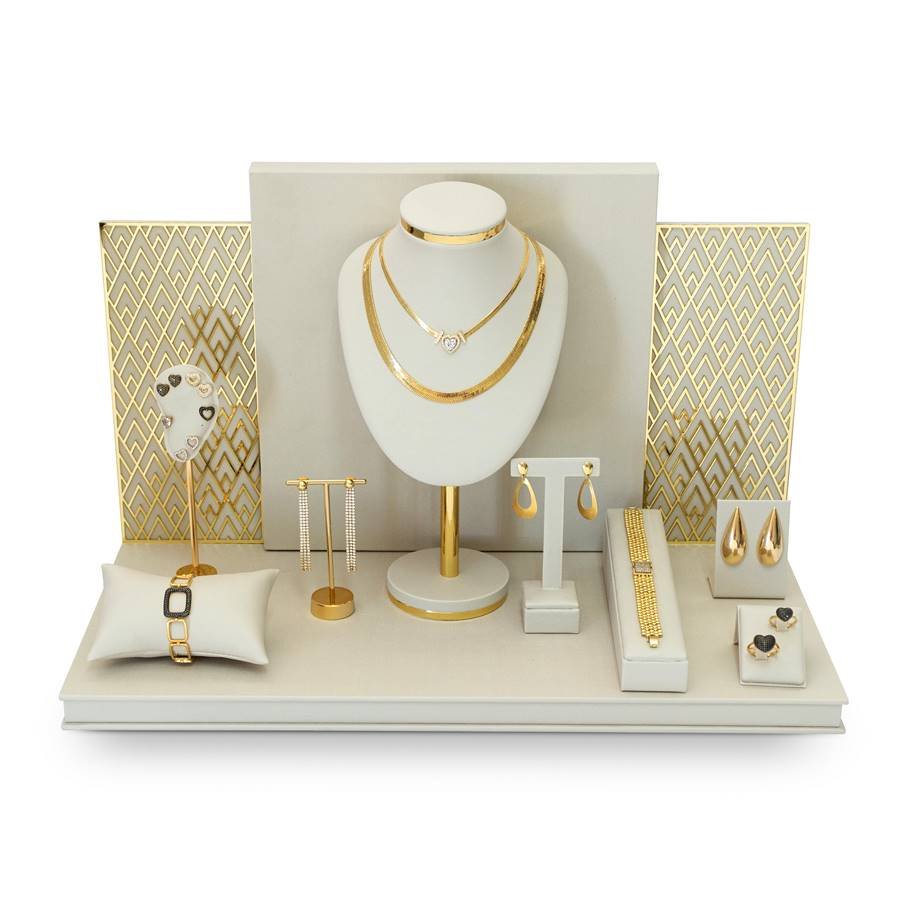 Vitrine Luminne Dunny Off White - Dourado Metalizado