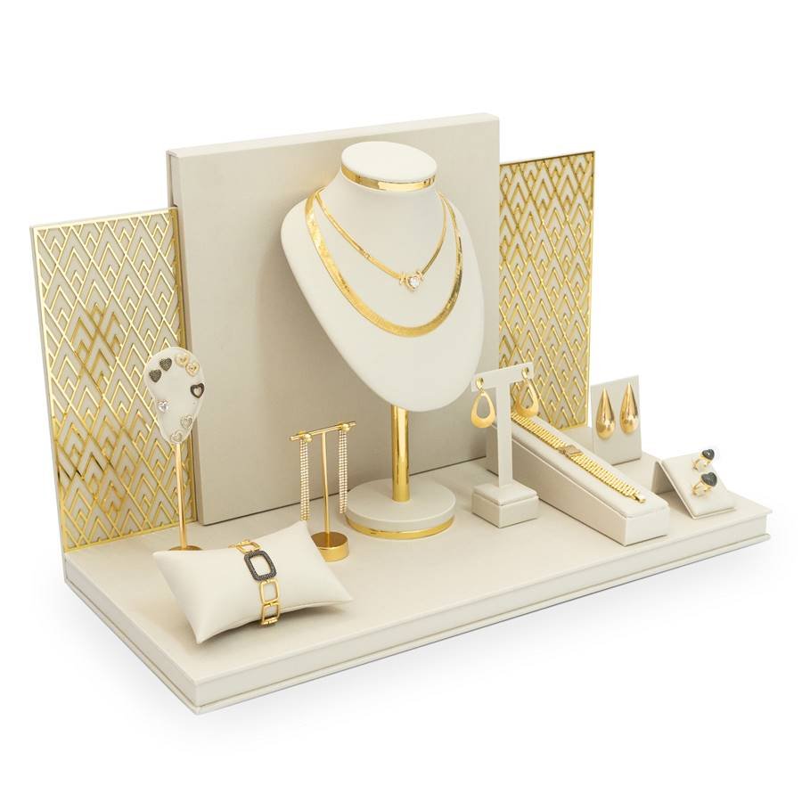 Vitrine Luminne Dunny Off White - Dourado Metalizado
