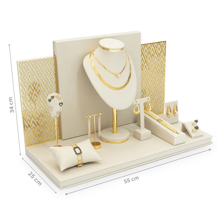 Vitrine Luminne Dunny Off White - Dourado Metalizado