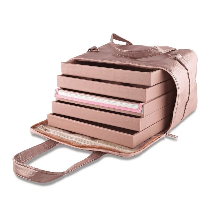 Bolsa para Bandejas de Jóias - 18x28,5x3,3 cm. Bolsa Reptil Rosê Metalizado - Bandeja Dunny Rosa Cha