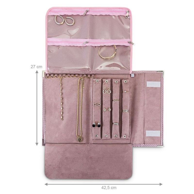 Pasta Pequena Mostruário para Joias - 27x42,5 cm. Rodes Rosê Metalizado - Suede Rosê